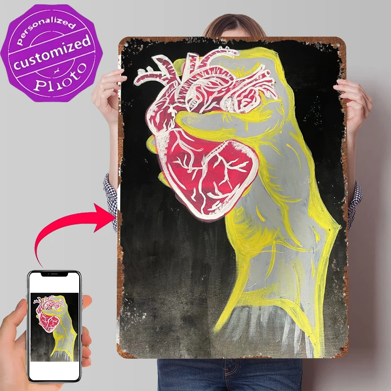 

Glass Heart Tinplate Poster Wall Art Retro Vintage Metal Signs for Fans Home Deco Bedroom Decoration Room Accessories House Bar