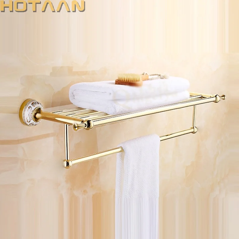 

Stainless Steel Wall Mounted Gold Color Bath Towel Rack Active Bathroom Towel Holder Double Towel Shelf Bathroom Accessories