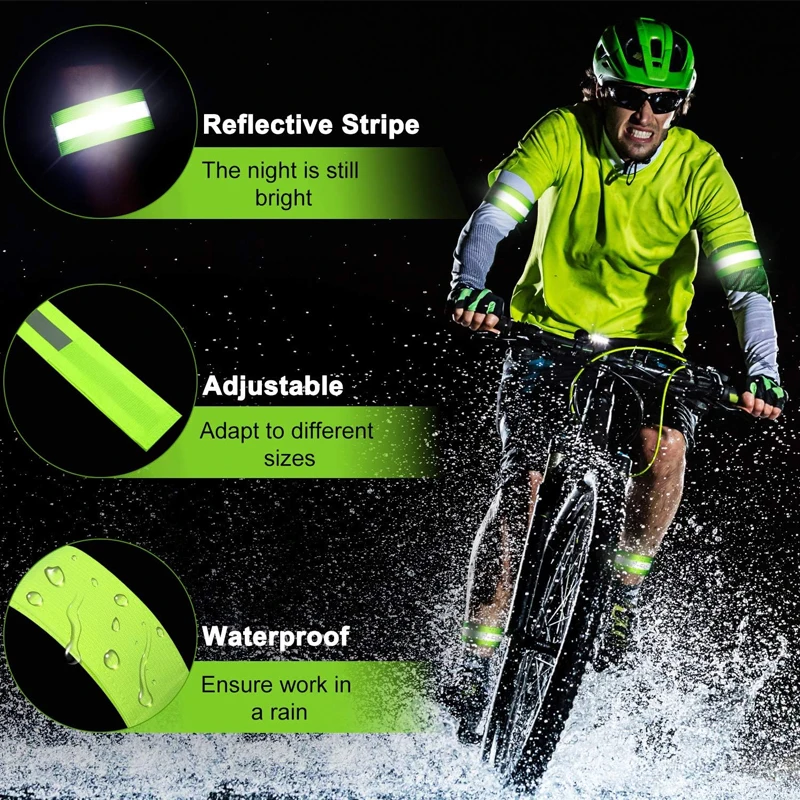 Warning Reflective Bands Elastic Armband Wristband Reflector Tape Ankle Leg Safety Straps for Night Cycling Running Fishing 2Pcs