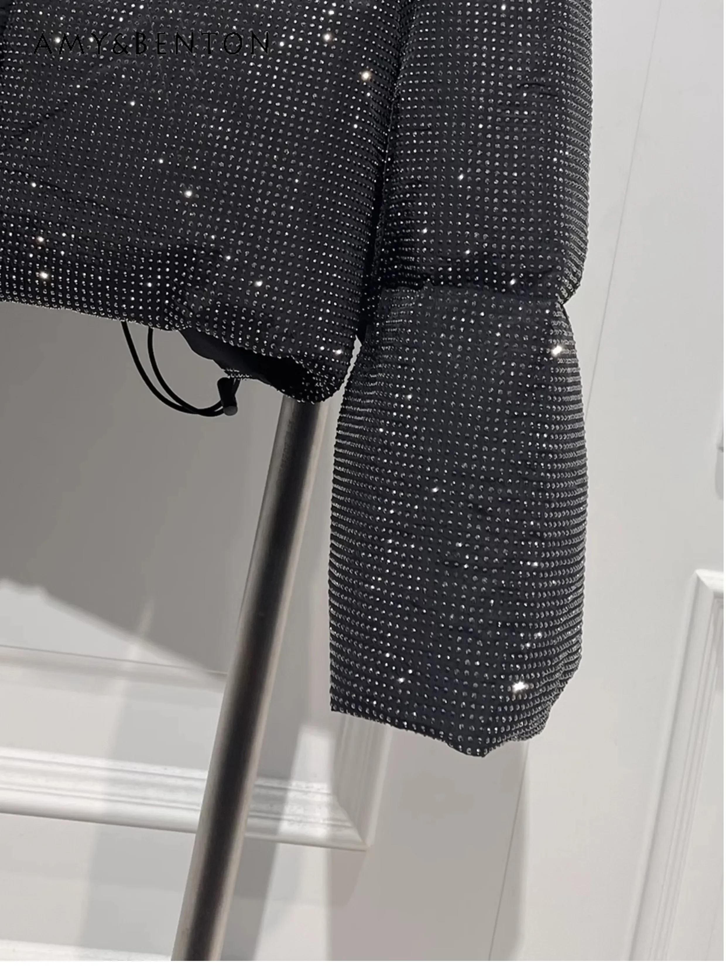 Fashion Heavy Industry Bright Diamond Thickened Jacket Women Autumn Winter Trend Loose Slim Versatile White Duck Down Jackets