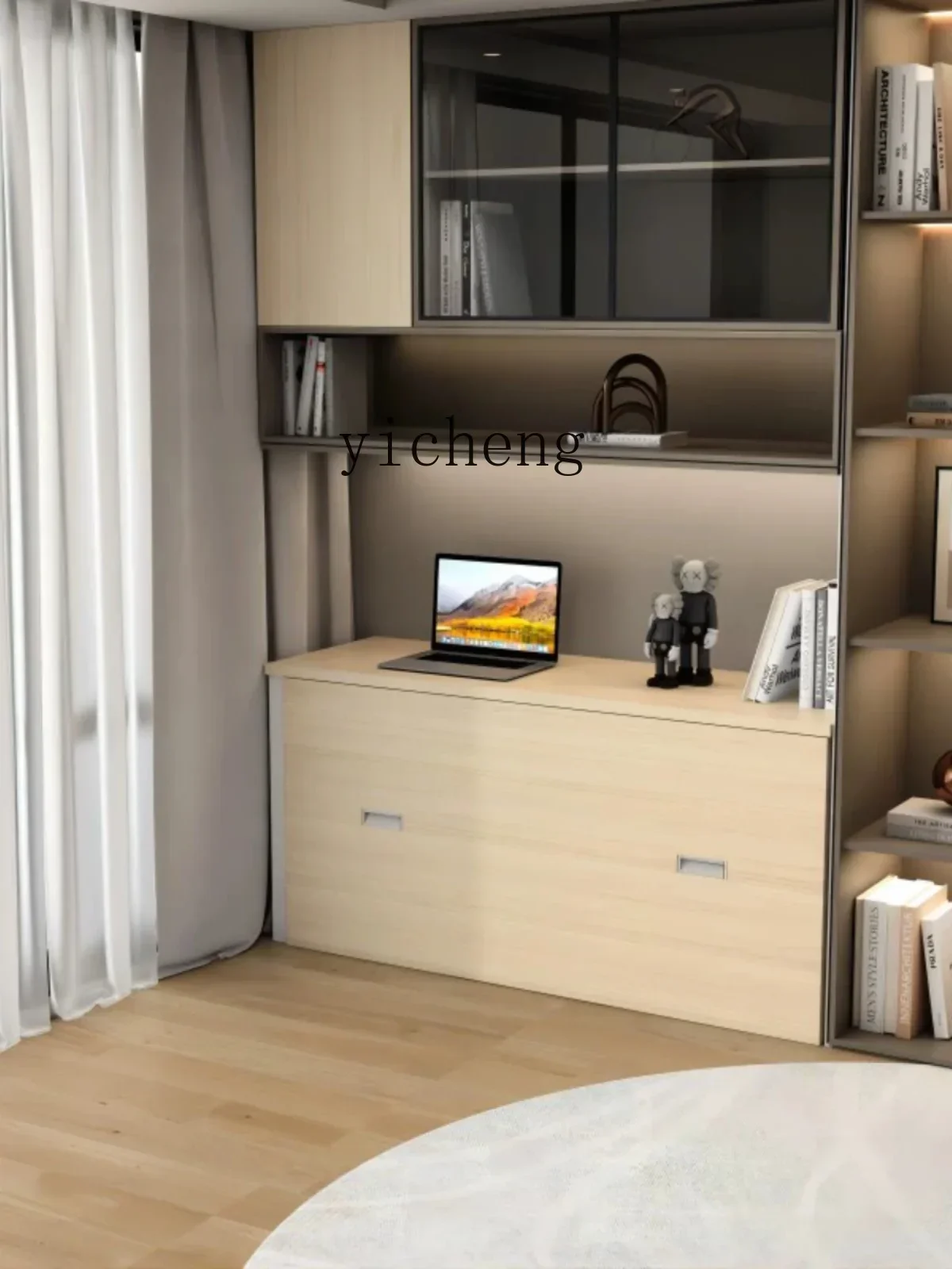 b2Folding Bed Single Home Desk Small Apartment Multi-Functional Telescopic Bed Wardrobe
