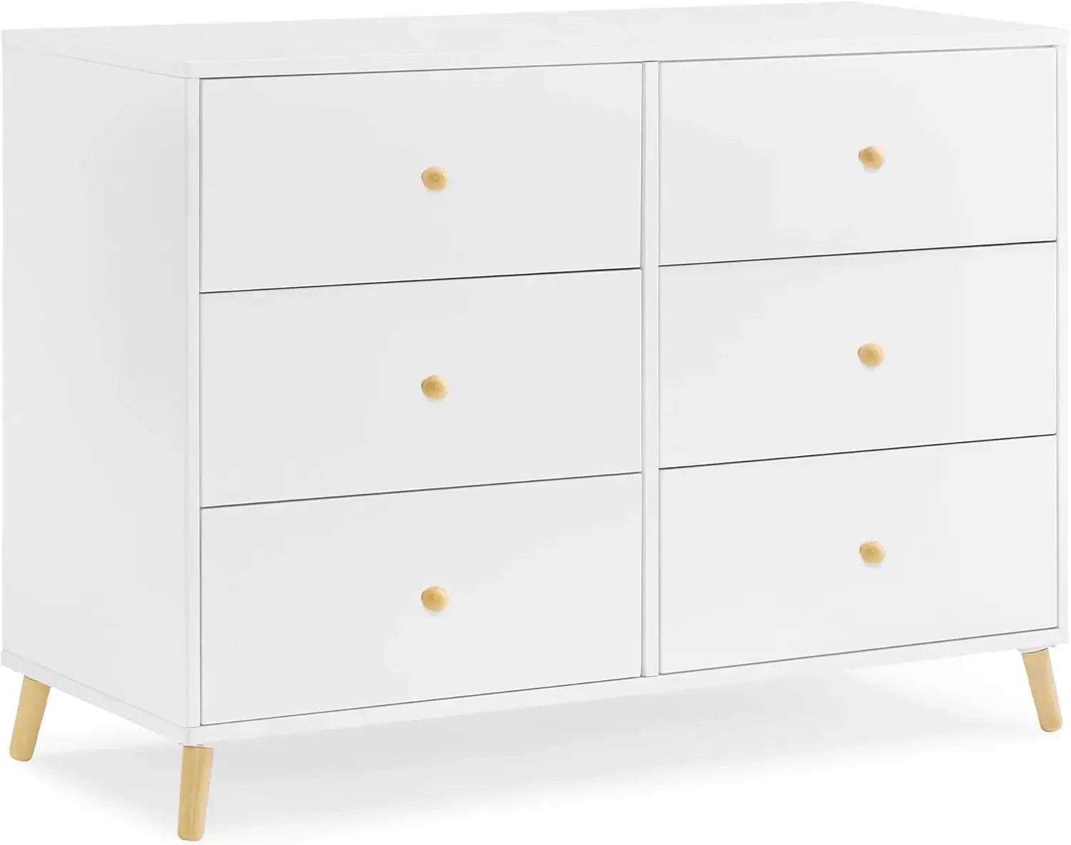 6 Drawer Dresser, Bianca White/Natural VERSATILE STORAGE  Plenty of Storage Space