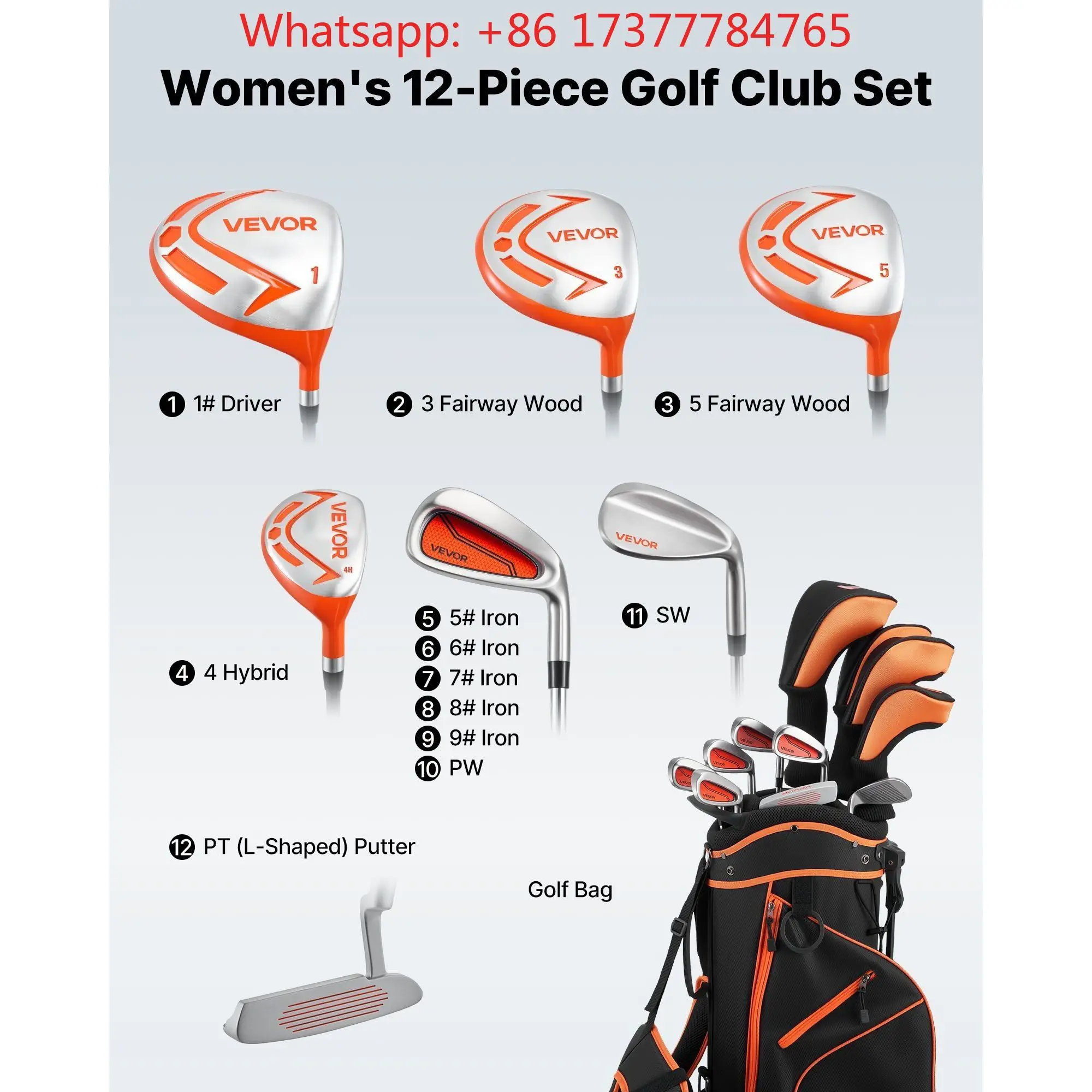 Women's 12-Piece Golf Club Set for Right-Handed Users with 460cc Drivers and Fairway Woods for beginners