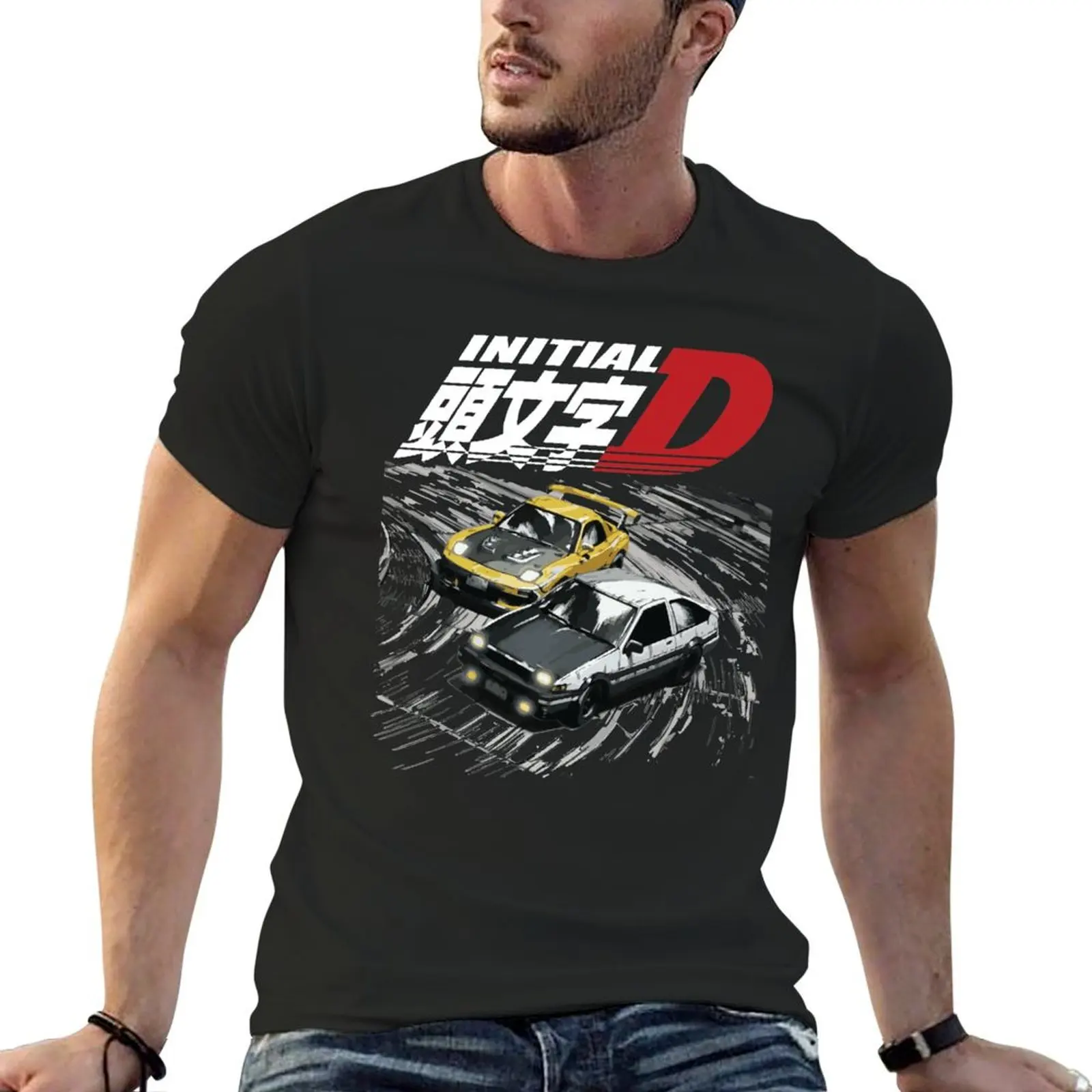 

Mountain Downhill Night Drift Racing Initial D Tandems AE86 vs FD rx-7 T-Shirt oversizeds Aesthetic clothing Men's t shirts