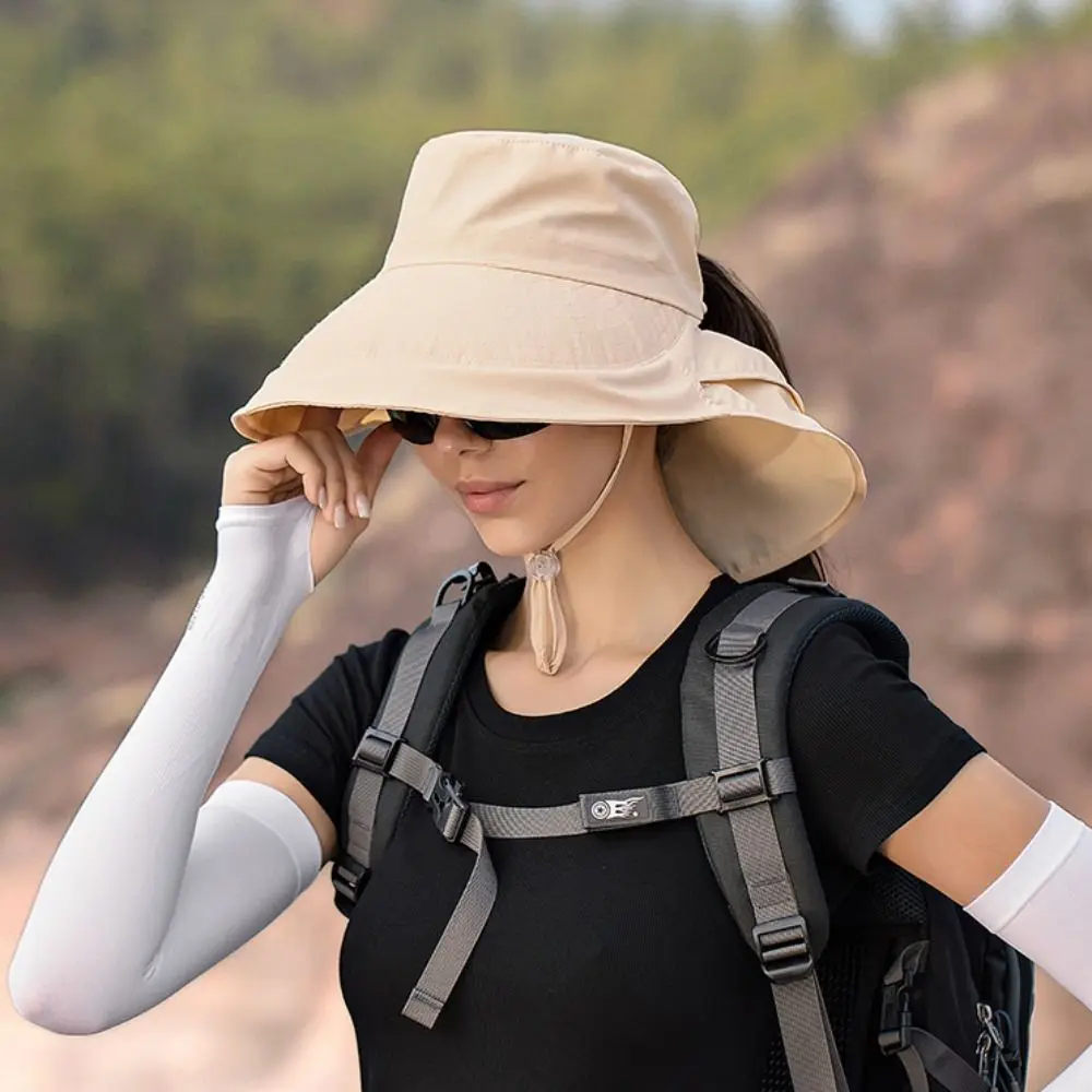 Women Wide Large Brim Sun Hat Bucket Hat Summer Outdoor Fishing Hiking UV Anti Neck Protection Shawl Visor Cap Ladies Hat Bonnet