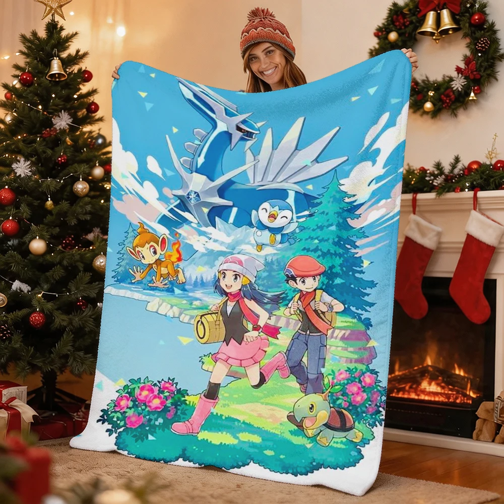 Pokemon Pikachu Gengar Bulbasaur Charmander Squirtle Psyduck Flannel Throw Blanket Soft Warm Blanket for Sofa Bed Home Decor Gif
