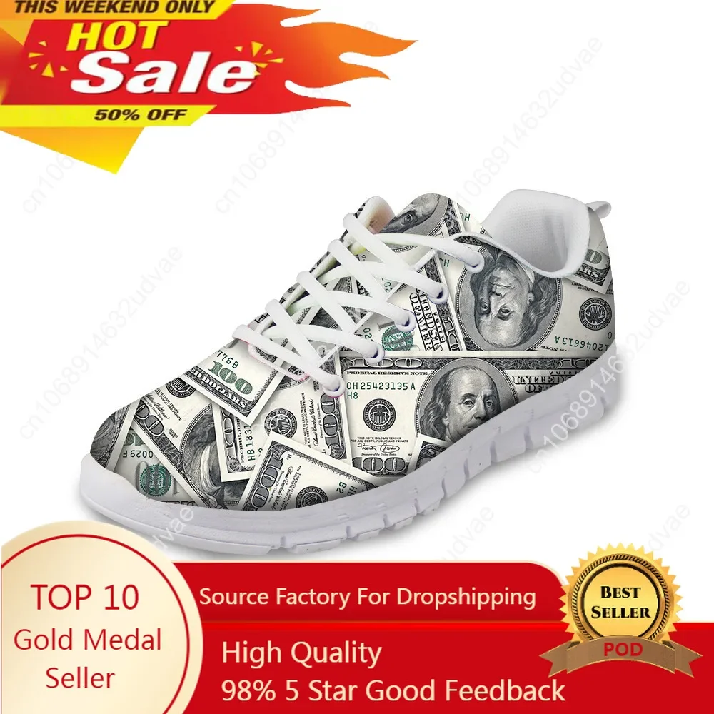 

Classic Women's Low Style Walking Shoes Lace up Causal Sneakers for Female Breathable Fashion Dollar Printed Shoes