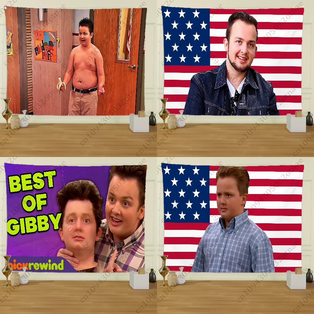 Gibby iCarly America Flag Tapestry Creative Pattern Photo Living Room Wall Art Tapestry Decor Party Outdoor Decorate Banners