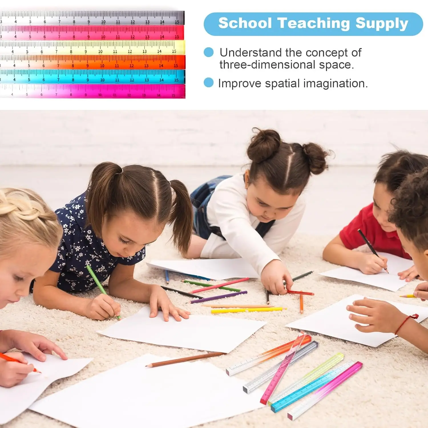 1pcs Colorful Clear Straight Ruler 15cm Four Edges Acrylic Transparent Gradient Lightweight Measuring Tools for Students F7795