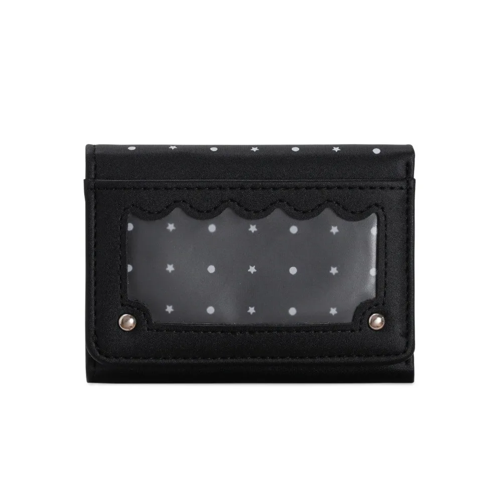Pu Leather Multi Card Slots Wallet Snap Closure Clear Photo Window Trifold Card Holder Portable Compact Short Coin Purse