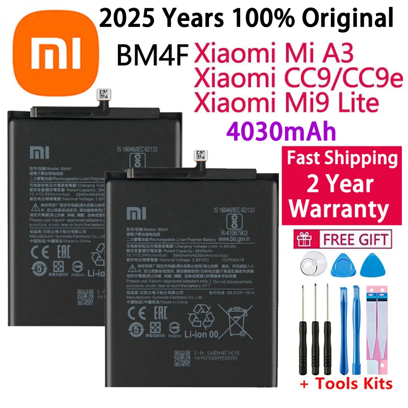 

100% оригинальный высококачественный аккумулятор XIAO MI Phone BM4F 4030 мАч для Xiaomi Mi A3 CC9 CC9e Mi9 Lite, сменные аккумуляторы bateria