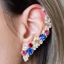 Stonefans Multi Color Crystal Crawler Earrings Sparkling Bohemian Bijoux No Piercing 2024 Crystal Ear Cuff Clip Earring Wedding