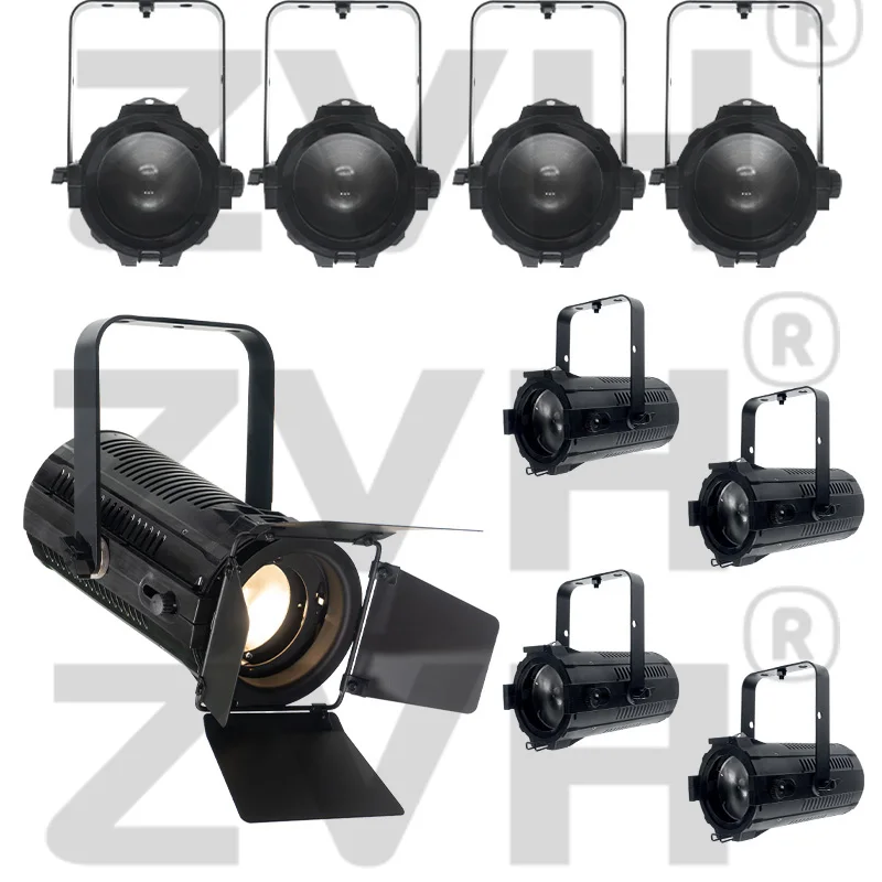 Professional Fresnel Spotlight for Theater Museum Exhibition 100W Bi-color DMX Control Par Light with Barn Door Stage Lighting