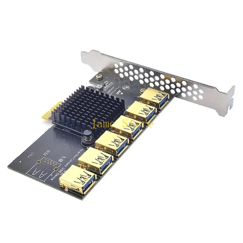 

LX0B PCIe Adapter PCI for Express 1X to X16 Expansion Riser PCI-E 1 to 6 USB3.0 Multiplier Card Computer Graphics Card for Mi