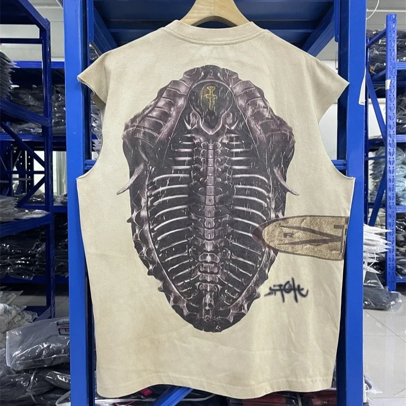 Cactus Jack Oversized T Shirt Men Women Skeleton Print Utopia Sleeveless Vest T-Shirts Pure Cotton Tshirts