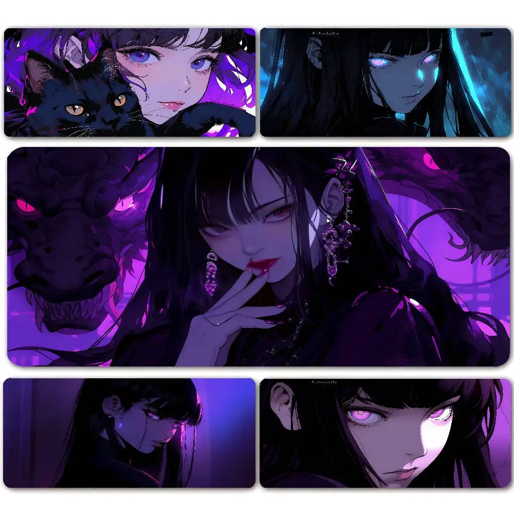 XXL Mouse Pad PC Purple Anime Girl Gamer Mousepad Laptop Computer Keyboard Accessories Mouse Mat Rug Extended Desk Mats 50x100cm