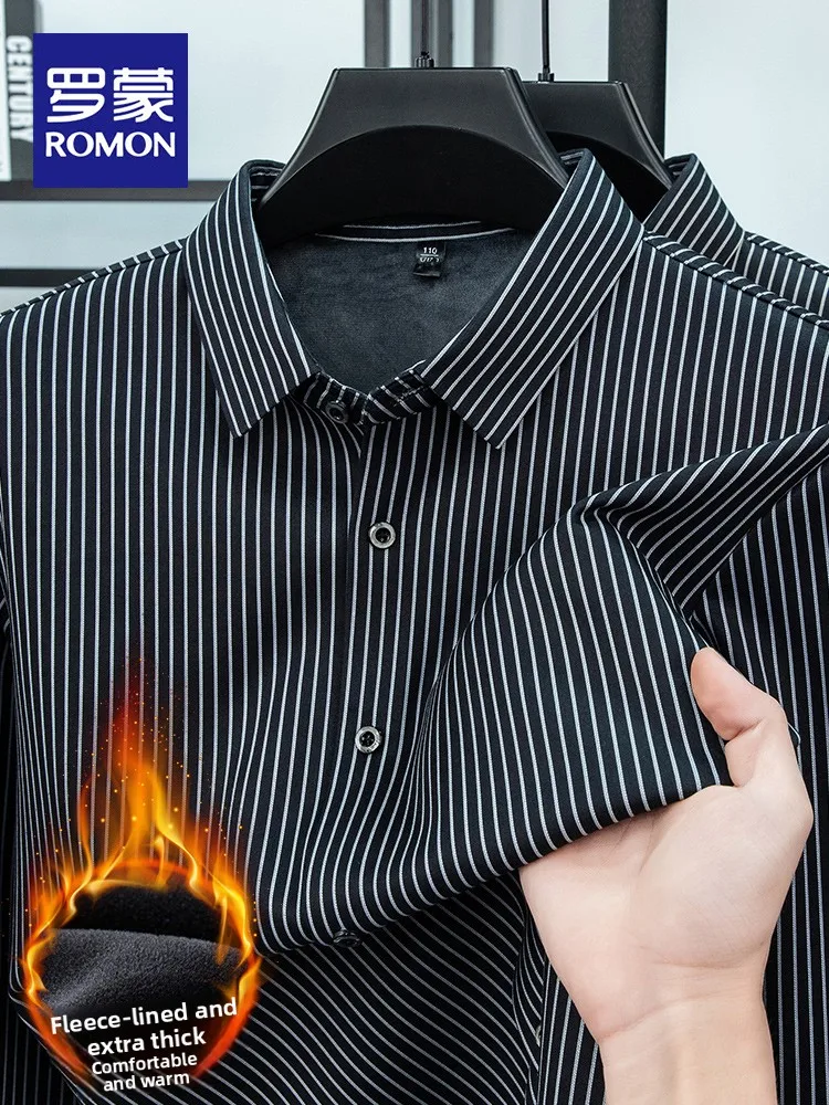 

Lormen Men's High-End Stripe Long Sve Warm irt Mid-Young Thiened Fce Busin Casual Coat M Winter Outerwear