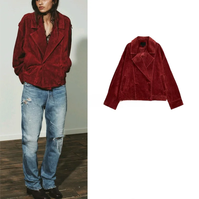 

Winter New Women's Jaet Coat Long Sve Double Breasted Flip-Cover Collar with Belt ket Trim Casual Sle ort Length