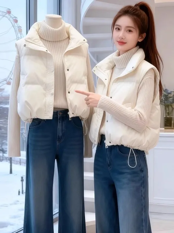 

ort Women's down Cotton Vest Warm Faionable Winter Outerwear Non-Waable Polyester Fabric Zipper Closure Versatile Sle