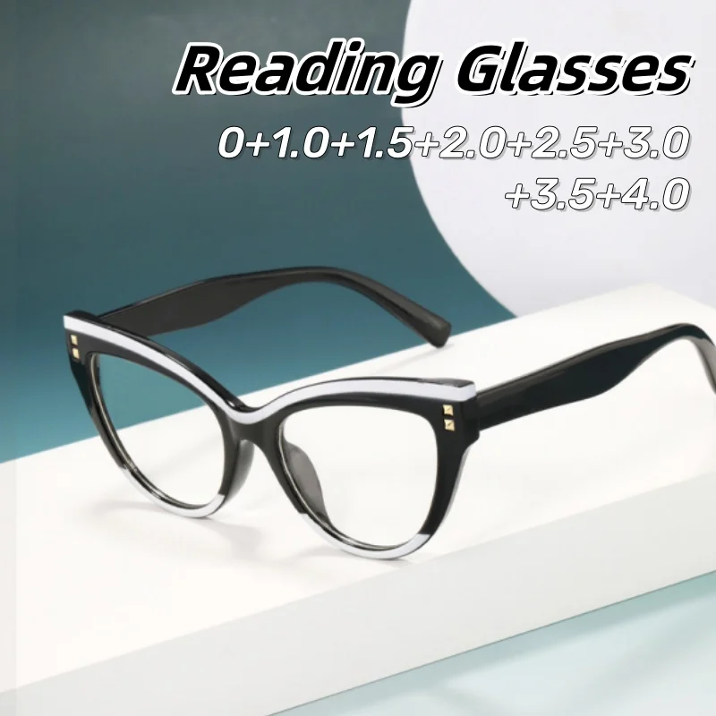

Retro Large Frame Cat Eye Presbyopia Glasses Unisex Fashionable Elegant HD Clear Lens Anti-Blue Light Eyeglasses 0 TO +4.0