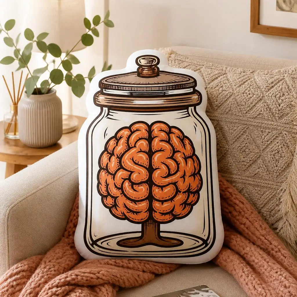 Halloween Brain In Jar Preserved Brain Anatomy Plush Pillow Cushion Irregular Stuffed Throw Pillow Home Decor Gift Sofa Bed