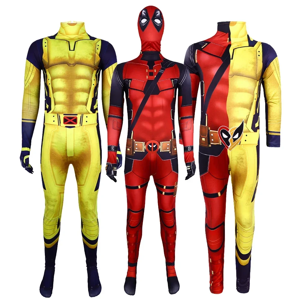 Adult Kids Deadpool Cosplay Costume Superhero Movie Wolverine Printed Zentai Suit Jumpsuit Bodysuit Halloween Party Fancy Outfit