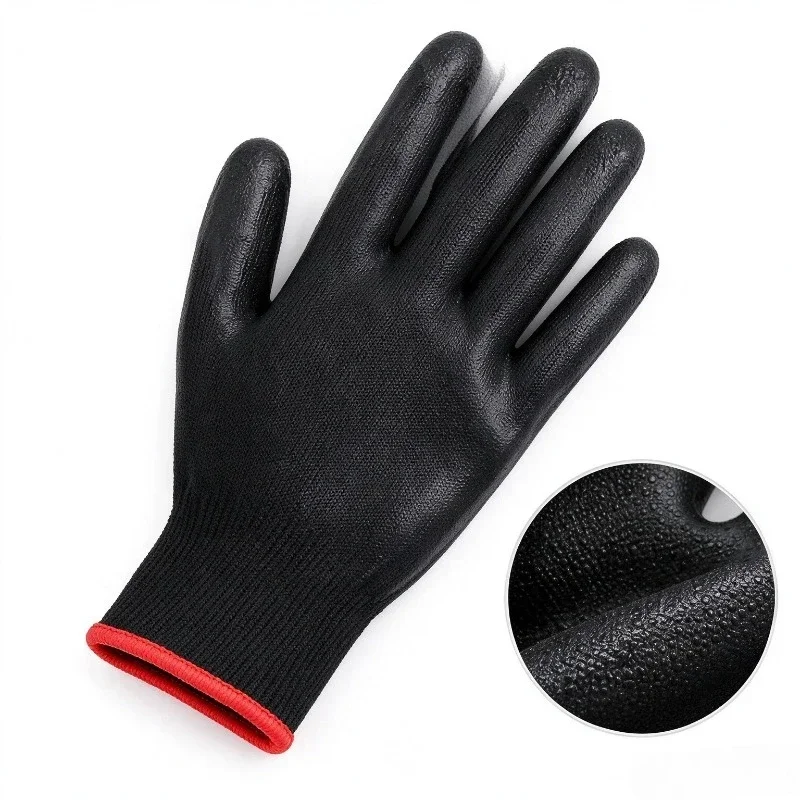 24PCS Knit Work Gloves Lightweight Knit Work Gloves  Black Red Cuff Anti Slip Grip General Handling Gardening Warehouse Assembly
