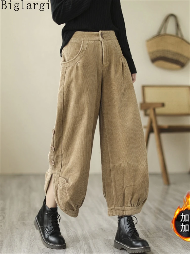 Oversized Korea Winter Velvet Corduroy Hig Waist Ankle Length Pant 2023  Women Harem Pants Ladies Casual Loose Vintage Trousers