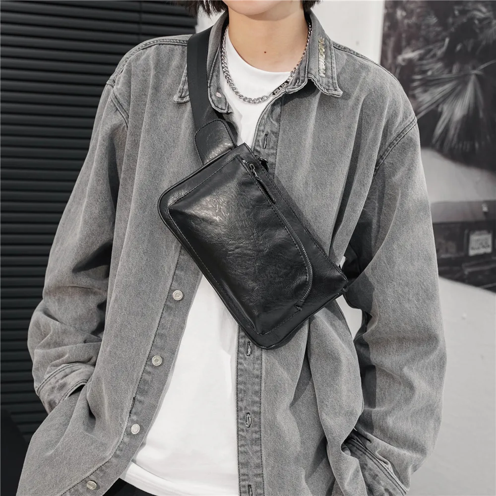 Modische Herren-Brusttaschen Luxuriöse Leder-Brusttasche Herren-Hüfttasche Einfarbige Herren-Umhängetasche Handy-Schultertasche Umhängetaschen – Detail 1