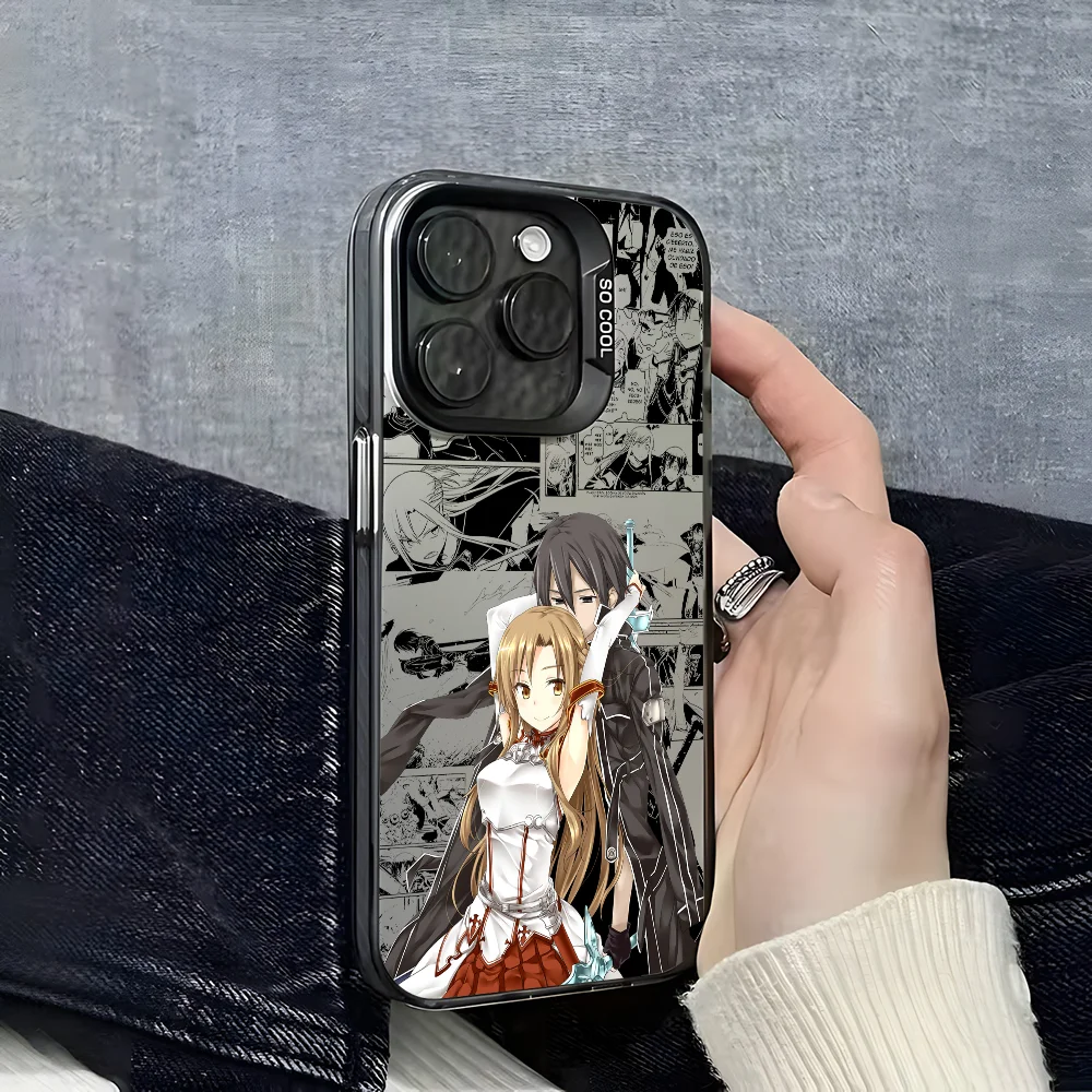 أنيمي ساو A-Asuna x Kirito جراب هاتف آيفون 16 15 14 13 12 11 برو ماكس أسود ماتي متعدد الألوان الليزر لامع أورورا غطاء