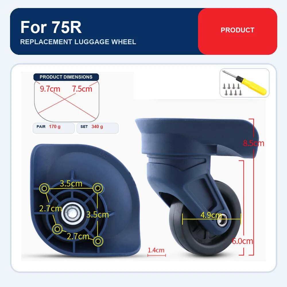 Royal Blue Replacement Luggage Wheel For Samsonite 75R Durable Smooth Rolling Silent Caster Repair Part