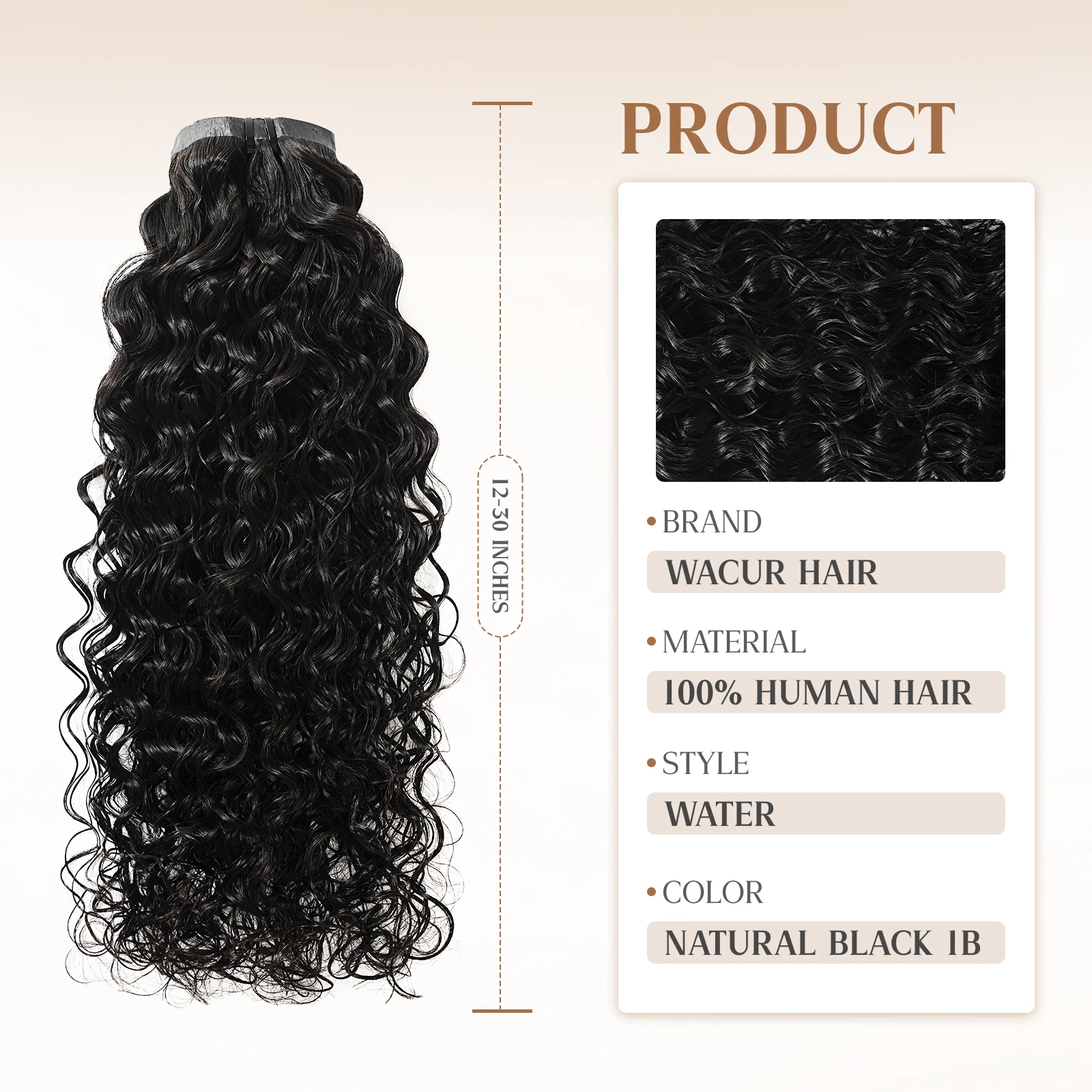 مشبك شعر حقيقي مجعد ومائي من WACUR، أسود طبيعي 100%، شعر بكر حقيقي، 110 جرام/6 قطع، غير مرئي، مناسب للنساء