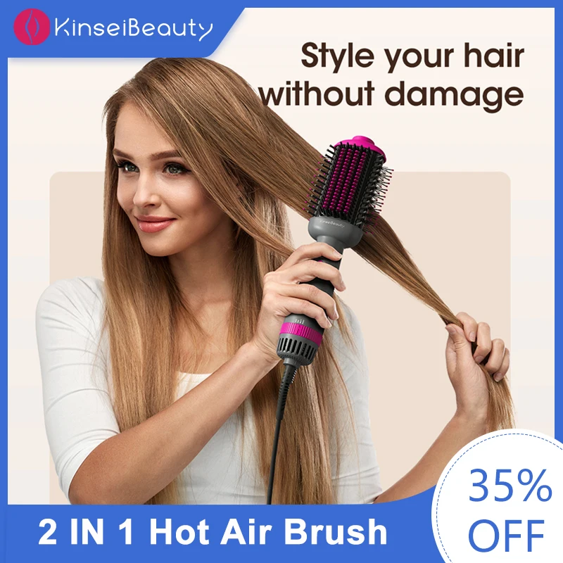 Kinseibeauty Hair Dryer and Straightening Brush 2IN1 Ion Hair Straightener Hair Brush Electric Hot Air Brush Anti-ironing Blower