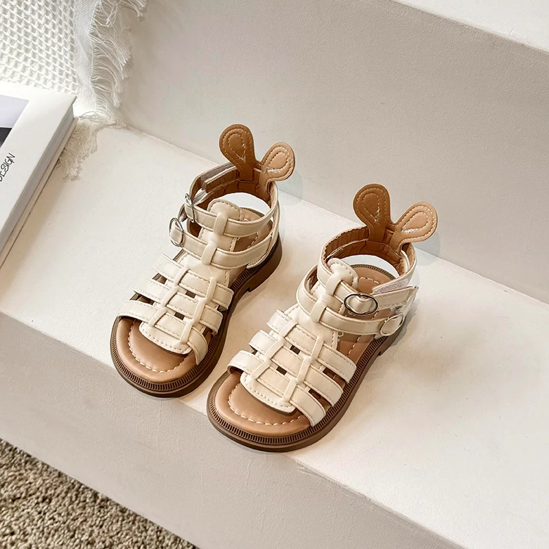 Toddler Girls High-top Leather Sandals 2026 New Summer Kids Roman Sandals Non-slip Simple Classic Retro Vacation Beach Sandals