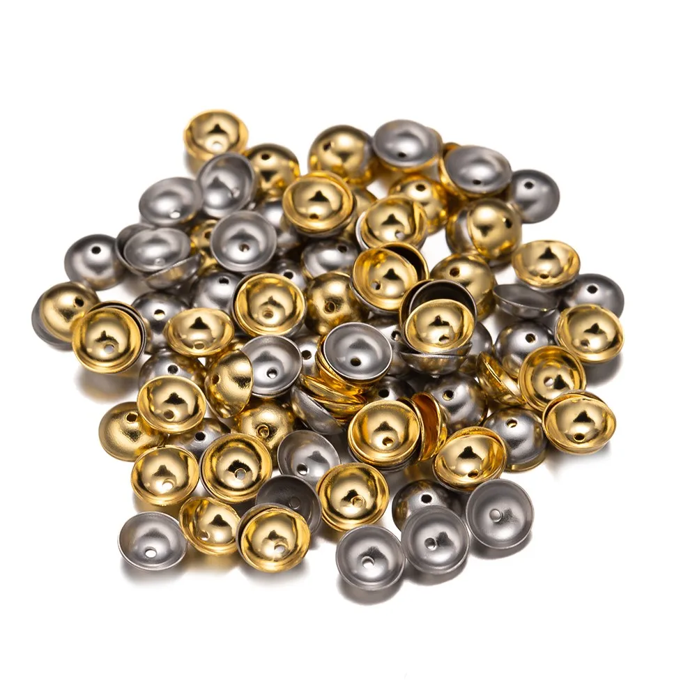 50pcs/Lot Stainless Steel Gold Color Round Bead Caps for DIY Bracelets Components Jewelry Making Accessories Supplies Material