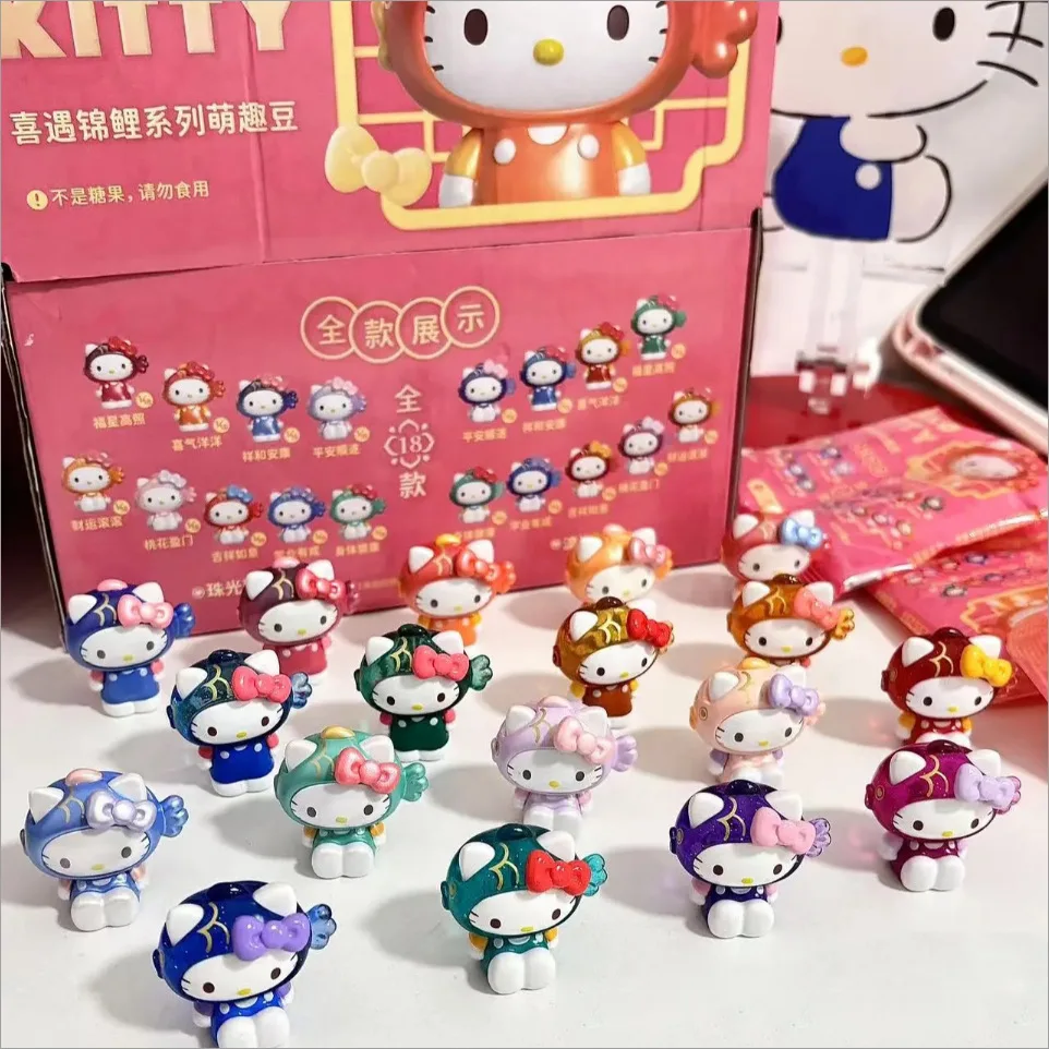 

Sanrio Hello Kitty Meets Koi Fish Series, милая фасоль, трендовая игрушка, мини-кукла, фигурка, украшения для украшения детского подарка на день рождения
