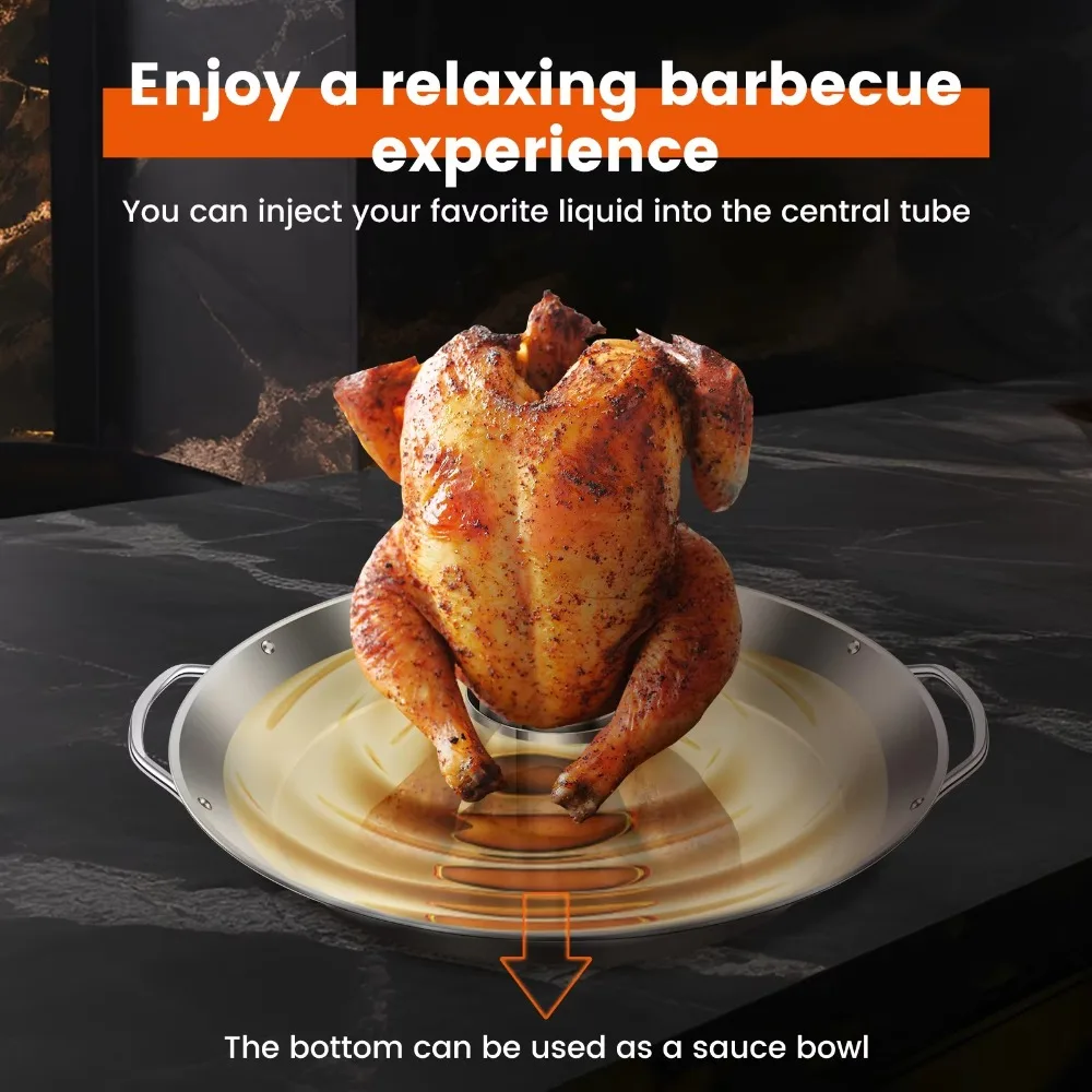 

New Stainless Steel Grilled Chicken Holder Circular Support Frame Barbecue Rack Easy To Clean Chicken Roaster Pan BBQ
