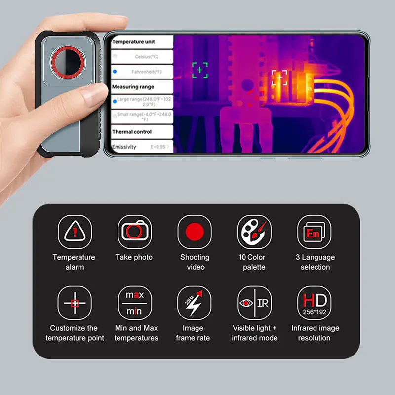 Kamera termal 256*192 piksel-20 °C ~ 550 °C, Imager termal inframerah ponsel Android tipe C untuk perbaikan listrik