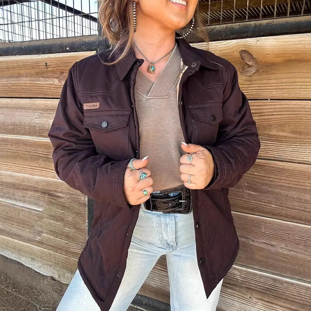 

Loose Long Sve Cotton Jaet with Buttons Inner Print Women's Autumn Faion Outerwear Coat Purple Color Pattern