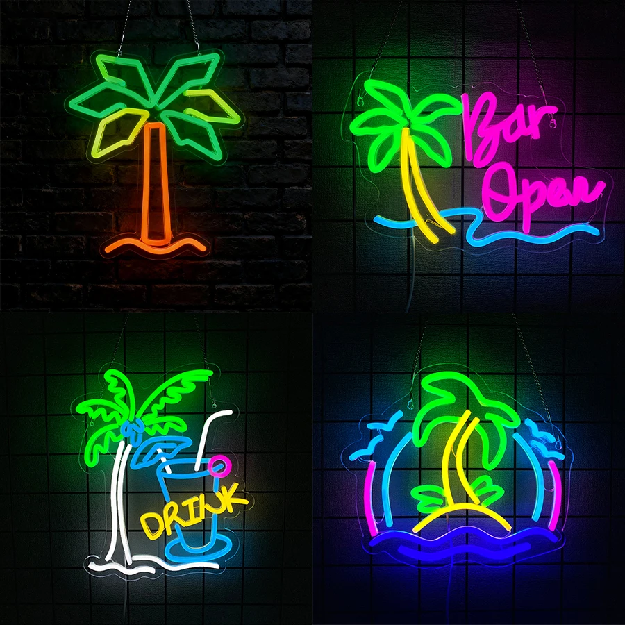 Coconut Tree Neon Sign For Wall Decor,Light Up Sign For Living Room,Tiki Bar Decor,Hawaii Club,Summer Beach Party,USB Powered