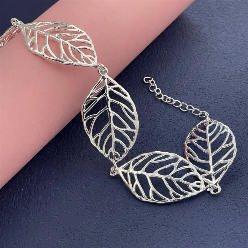 

Браслет из стерлингового серебра 925 пробы с листьями, женский модный простой браслет, ювелирное изделие на день рождения, свадьбу, годовщину, подарок