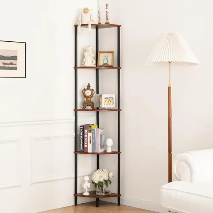 

Corner Shelf Stand, 5-Tier Bookshelf, 65" Tall Shelves for Bedroom, Living Room, Narrow Display Shelf Bookcase, Rustic Book She