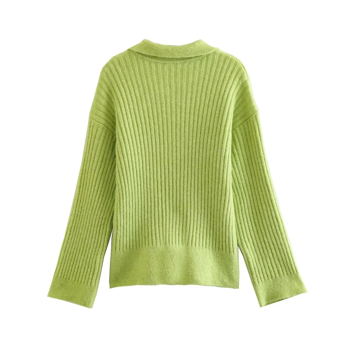 Suéter verde para mujer, Jersey de manga larga, Top acanalado, Tops cálidos, Otoño e Invierno