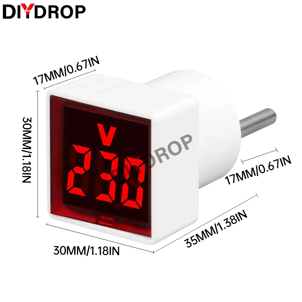 Imagem -03 - Voltímetro Digital Led Quadrado Redondo ac 50500v 220v 230v Medidor de Tensão Detector de Voltagem Monitor de Medição Plugue ue Voltímetro Quadrado