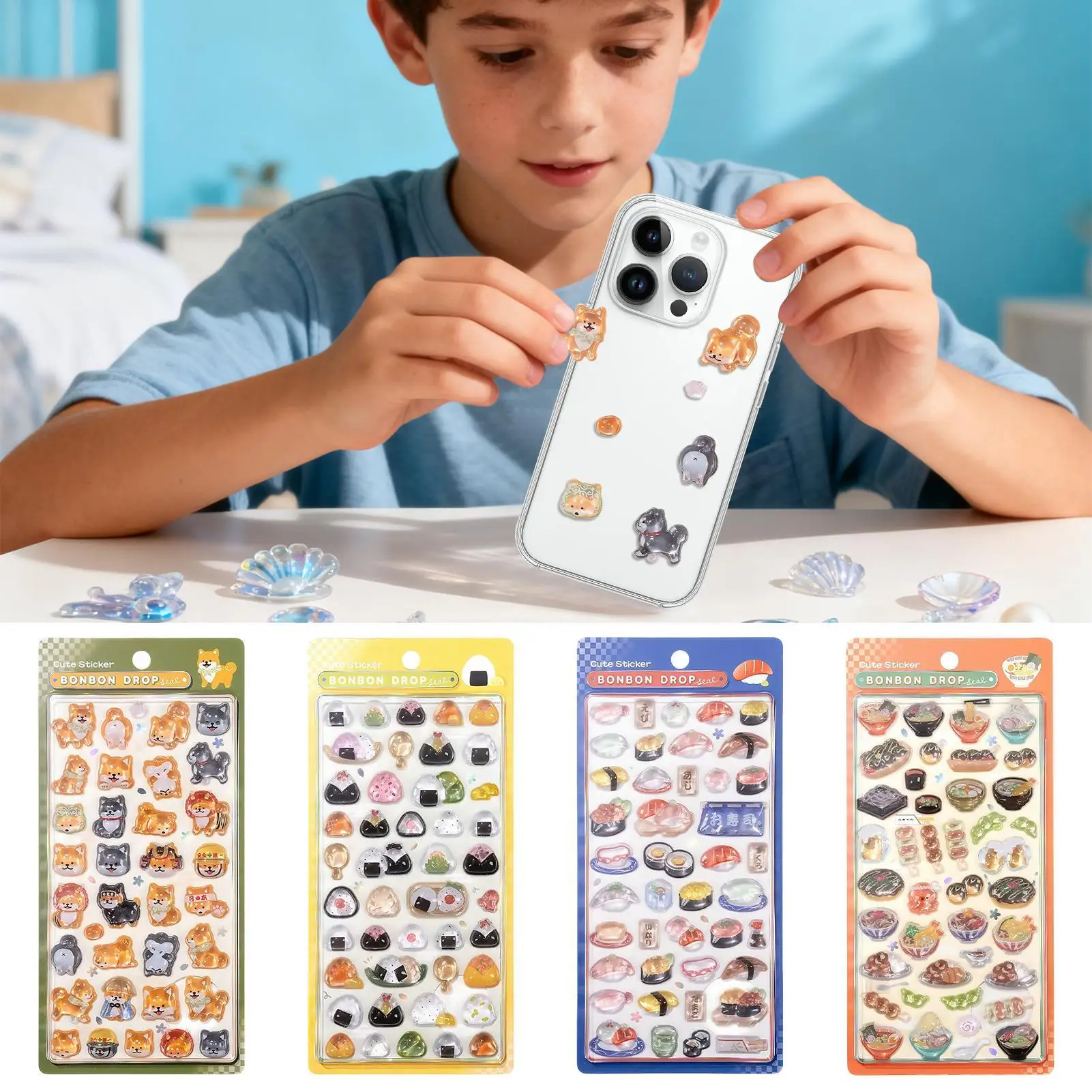 3D Stickers Japanese Style Strong Adhesive Decal Scrapbooking Stickers For Laptops Phone Case Party Birthday Classroom Activity