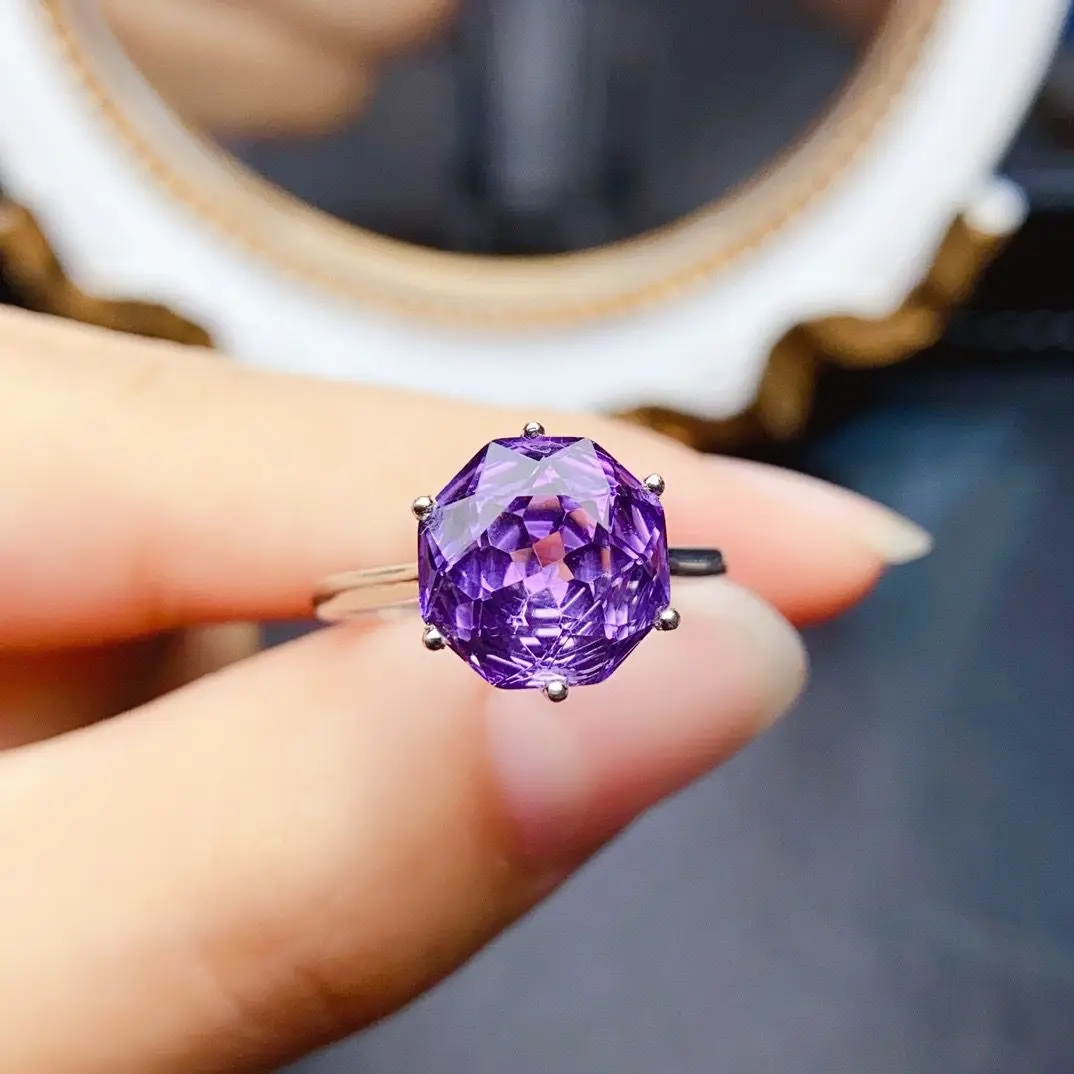 ZECAA Amethyst Fine Jewelry Woman Amethyst Ring With Natural Amethyst Gemstone 10*10mm Silver Amethyst Jewelry Ring Lady Gift