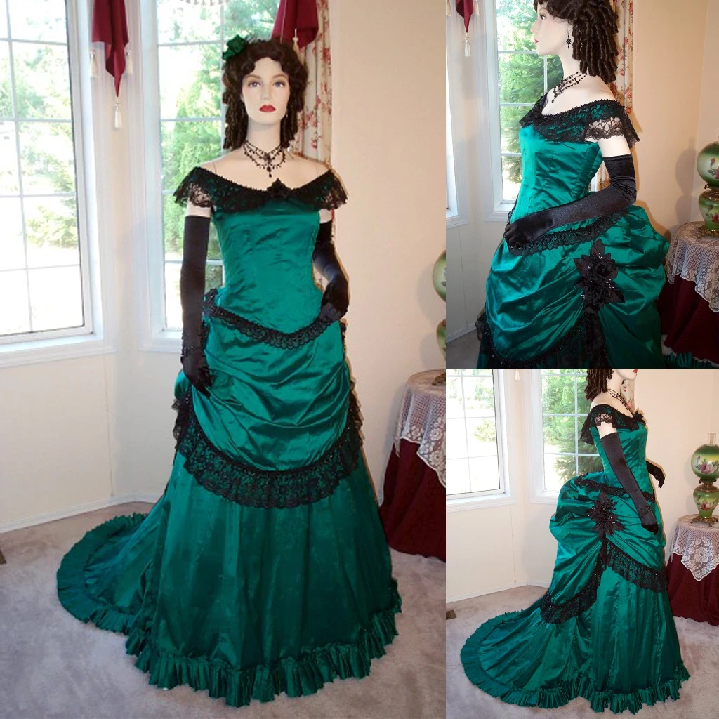 

Women Gothic Victorian Ball Gown Steampunk Retro Industrial Age Dress Green Walking Dress Vampire Ball Gown Evening Dress