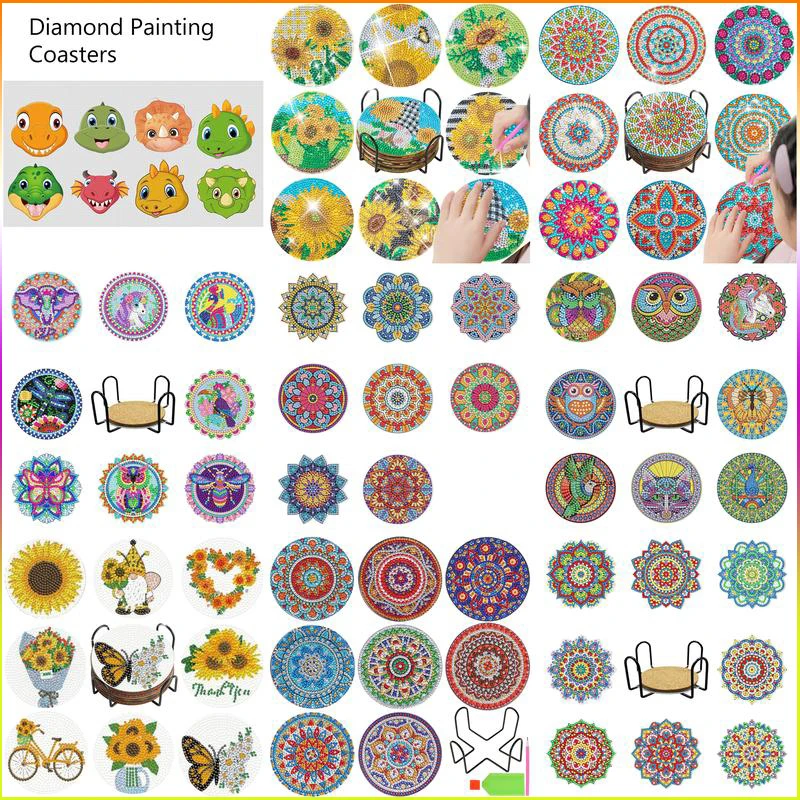 

CHENISTORY 8 Pcs Mandala Diamond Painting Coasters With Holder Diamond Art Coasters For Beginner Kits Craft Supplies Home Decor