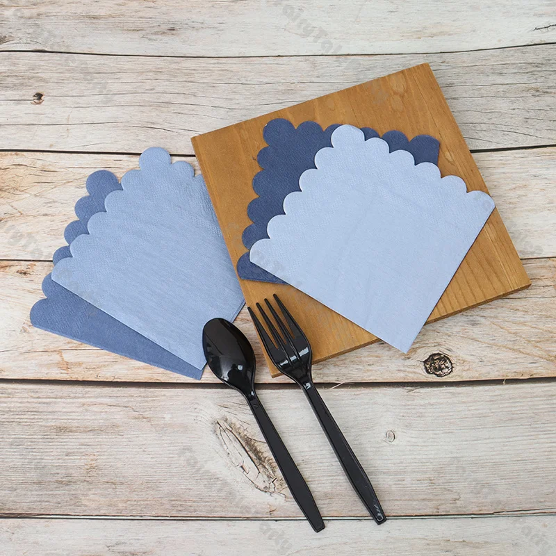 

20pcs Blue Disposable Napkins 25x25cm Floral Lace Edge Decorative Paper Napkins for Party Wedding Dinner Table Decor