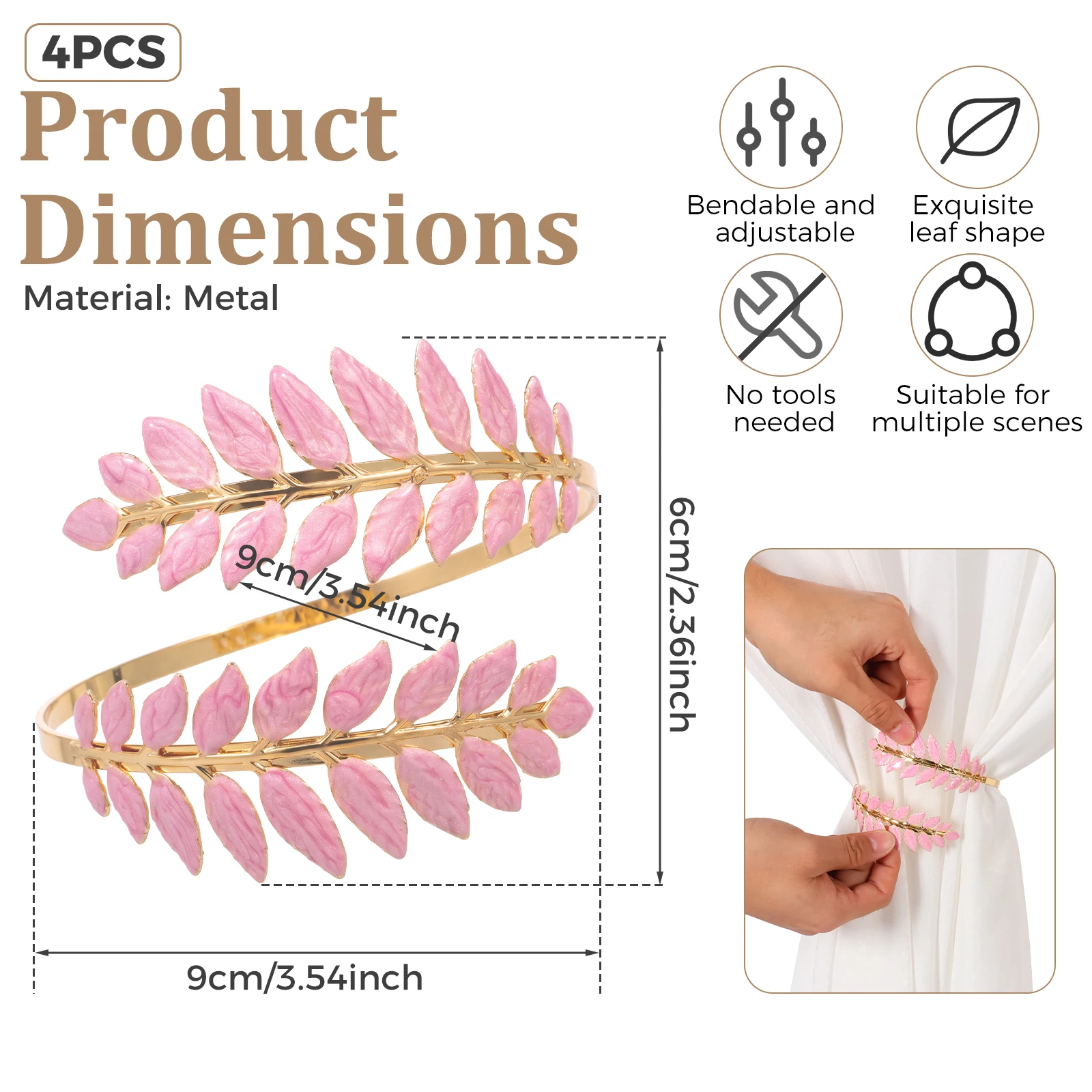 4 Pcs Metal Curtain Tiebacks Creative Leaf Shape Curtains Tie Holder Adjustable Curtain Clip Decorative Drapes Curtain Pull Hook